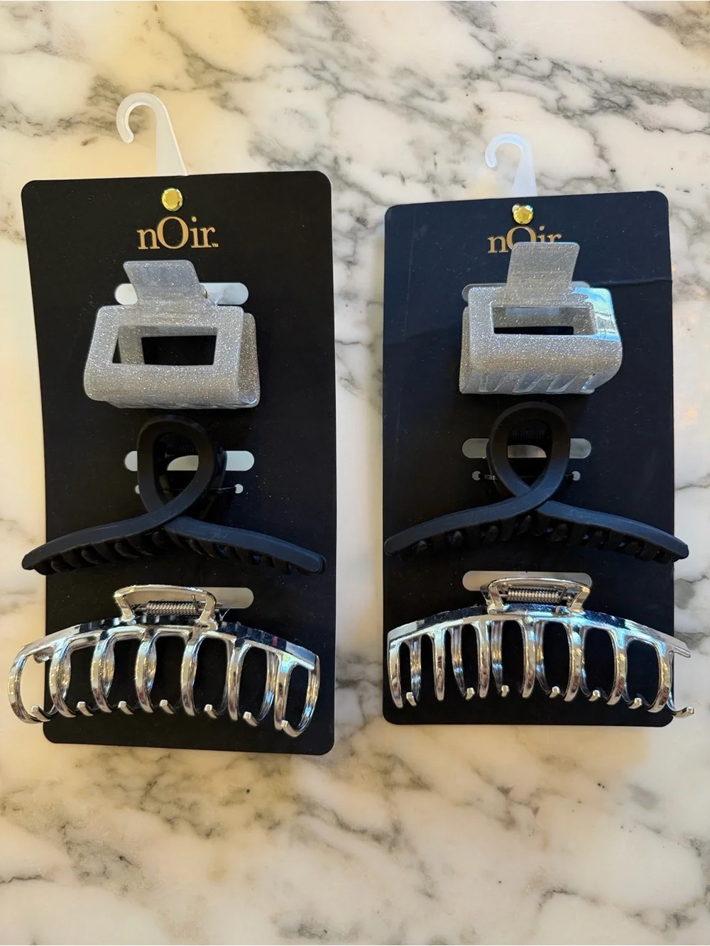 NWT nOir Bundle of 2 Hair Claw Clip Sets Silver Black Glitter 6 Piece